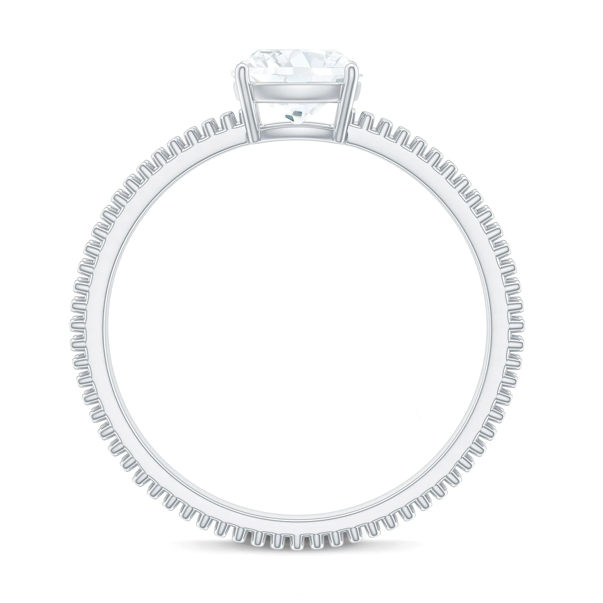 Cushion Cut Moissanite Solitaire Ring with Beaded