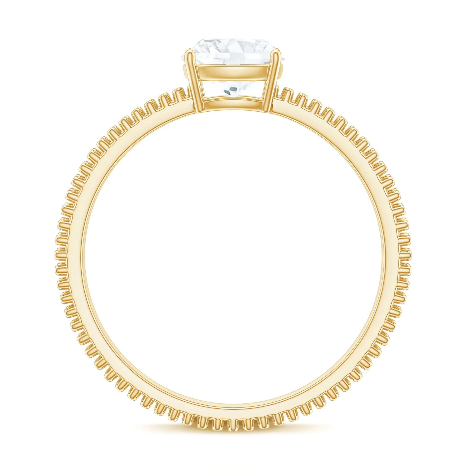 Cushion Cut Moissanite Solitaire Ring with Beaded