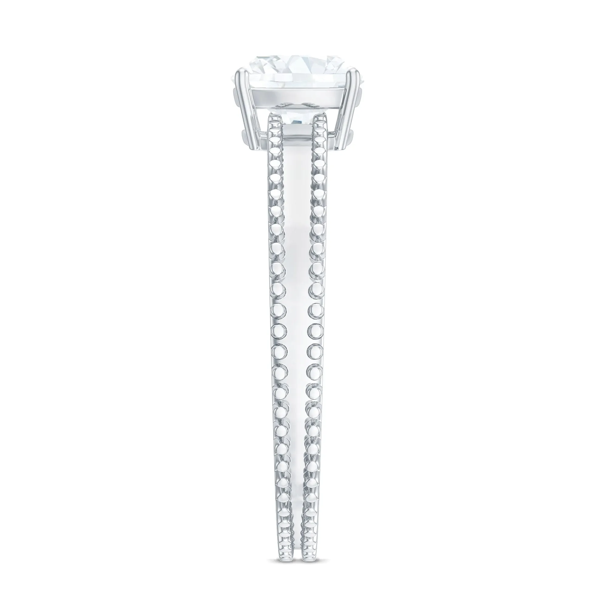 Cushion Cut Moissanite Solitaire Ring with Beaded