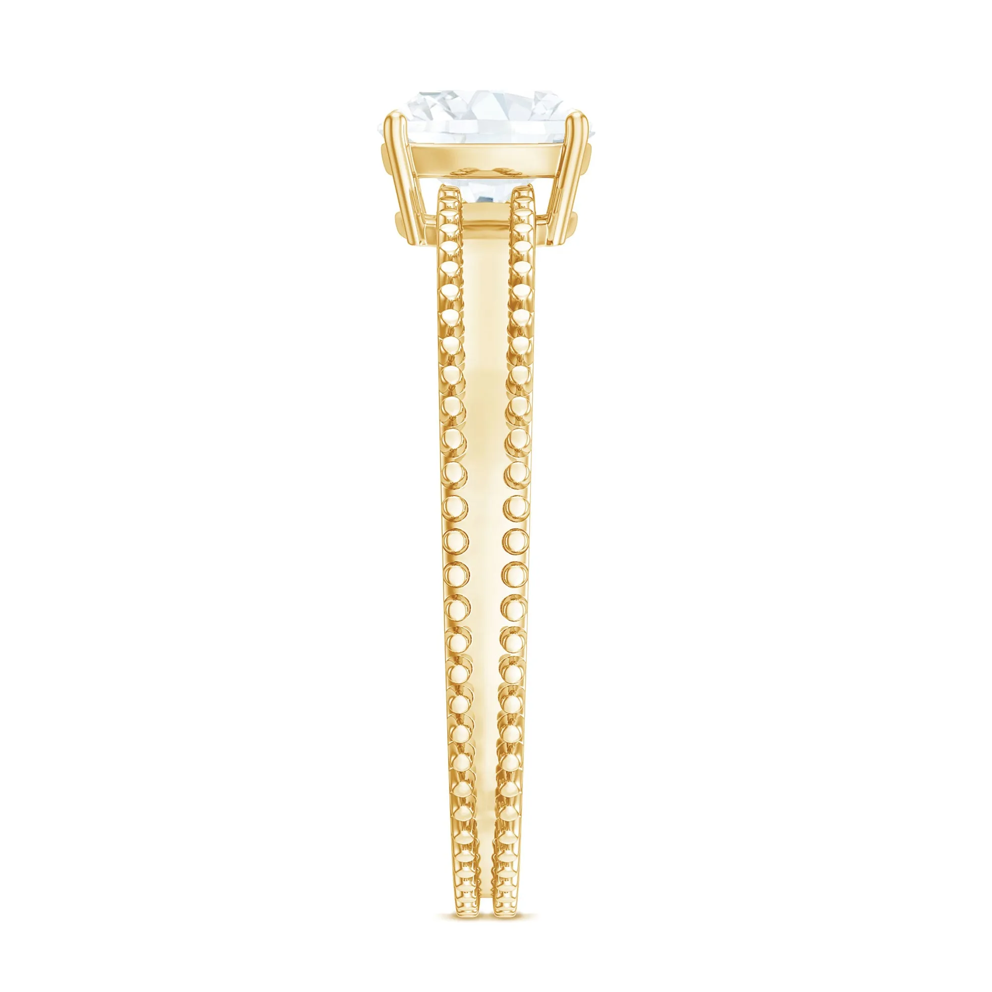 Cushion Cut Moissanite Solitaire Ring with Beaded