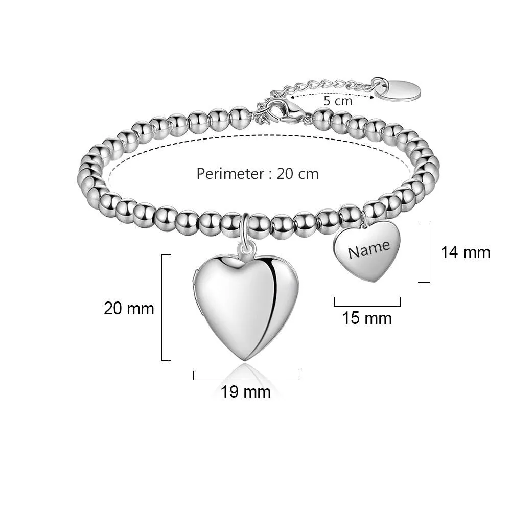 Customized Photo & Engraved Name Beaded Bracelet