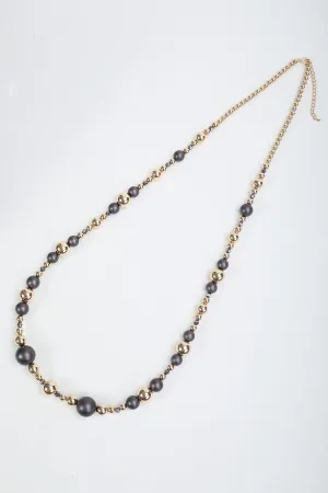 Dark Brown Faux Pearl Gold Beaded Long Necklace