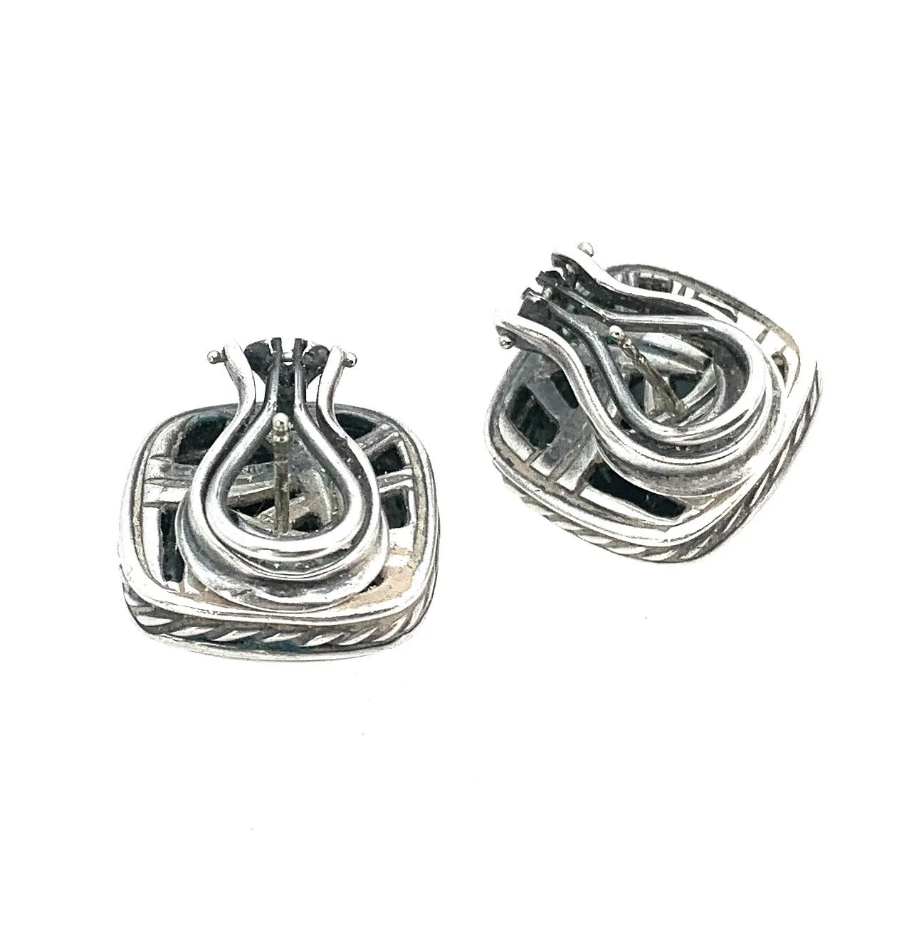 David Yurman 18K WG & Sterling Silver Onyx & Diamond Albion Earrings