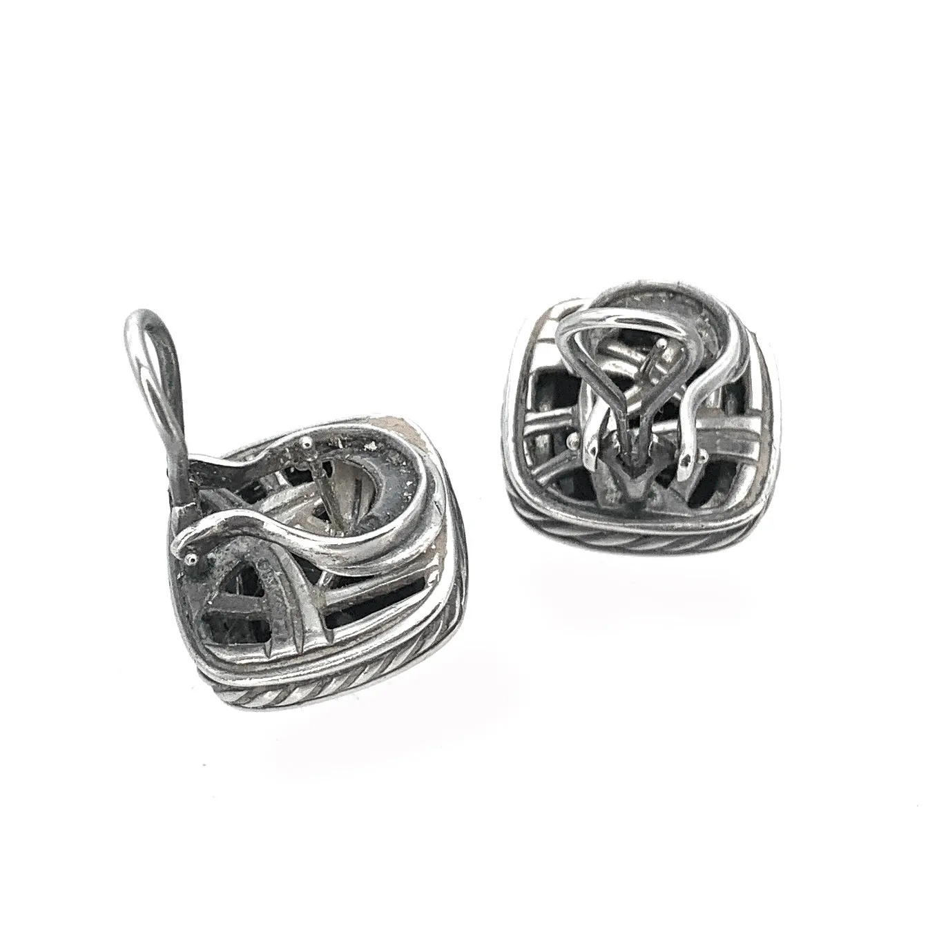 David Yurman 18K WG & Sterling Silver Onyx & Diamond Albion Earrings