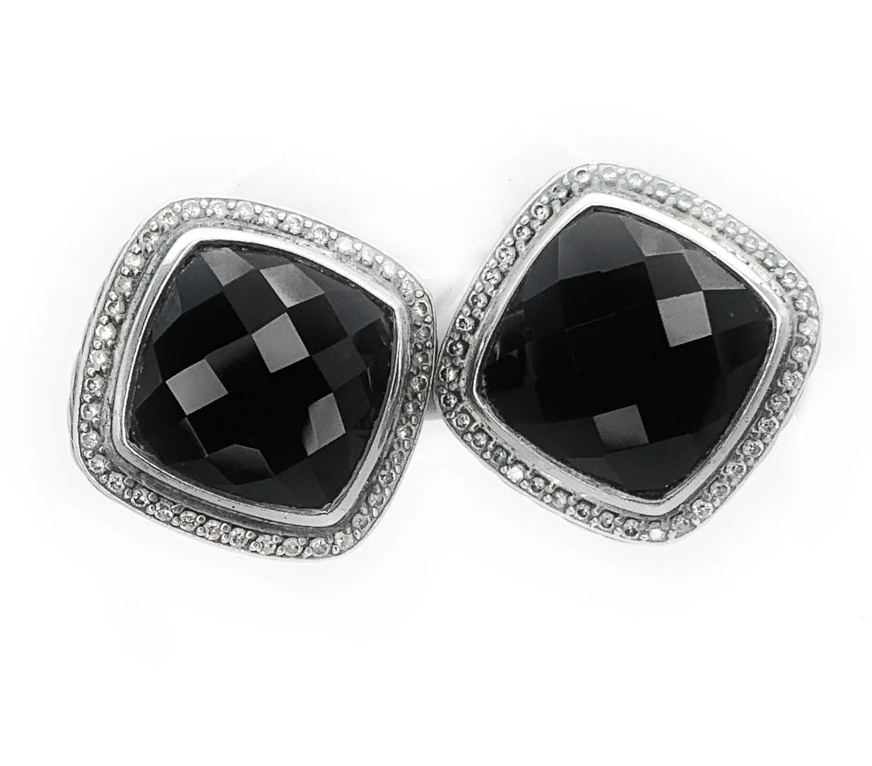 David Yurman 18K WG & Sterling Silver Onyx & Diamond Albion Earrings