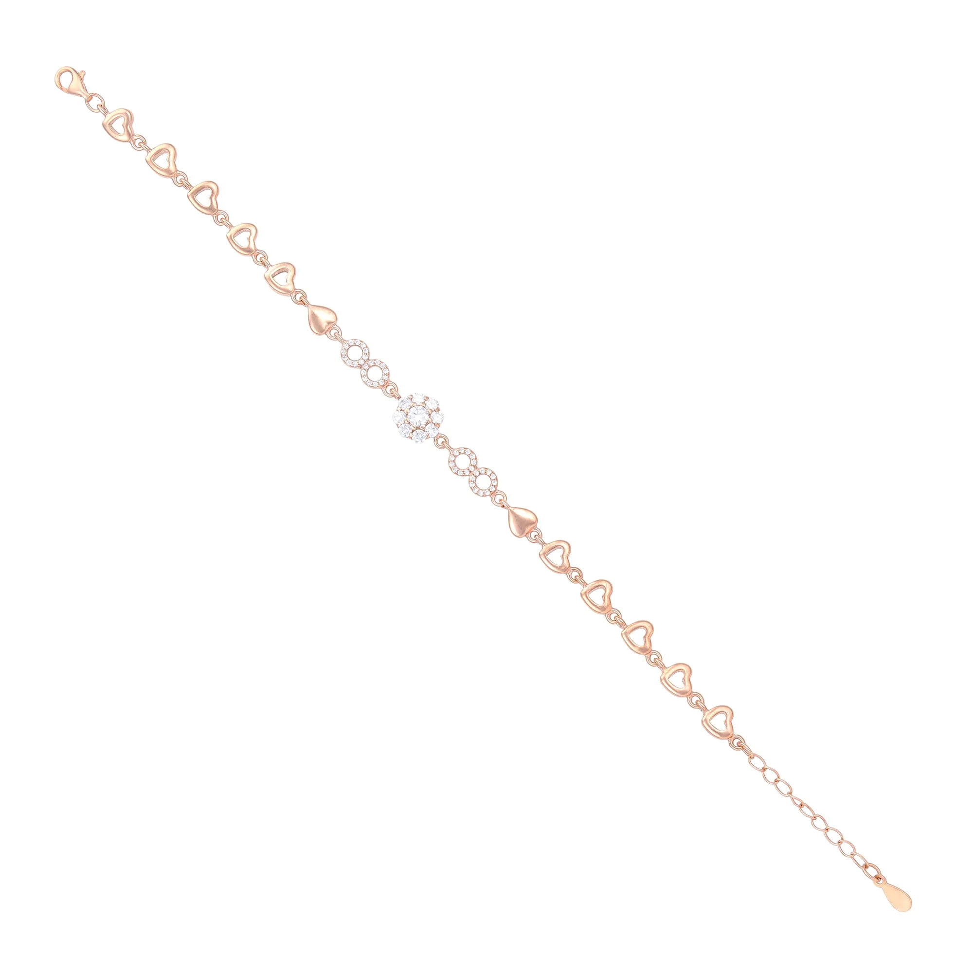 Delicate Floral Heart  925 Rose Gold Plated Circle Stone Accent Bracelets