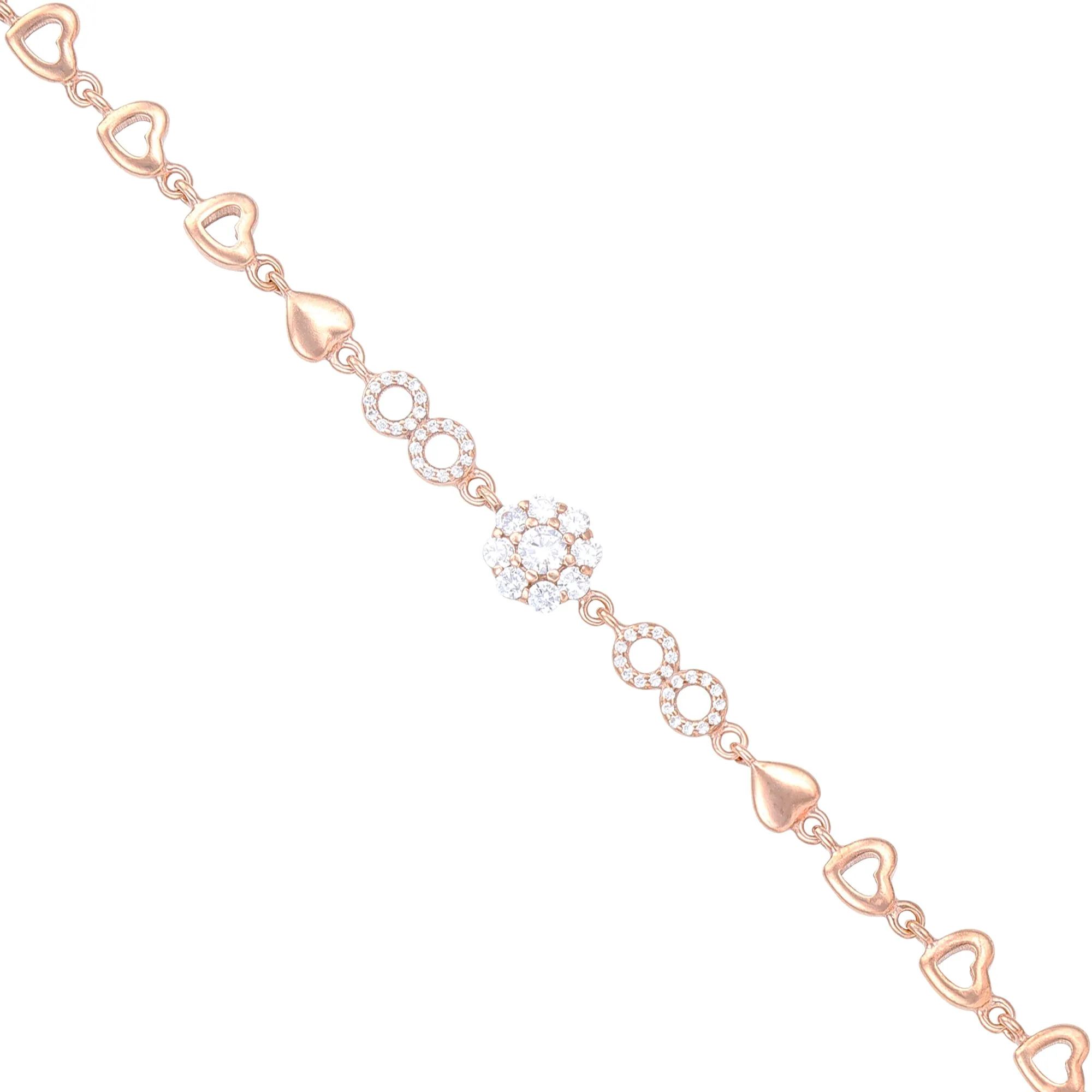Delicate Floral Heart  925 Rose Gold Plated Circle Stone Accent Bracelets