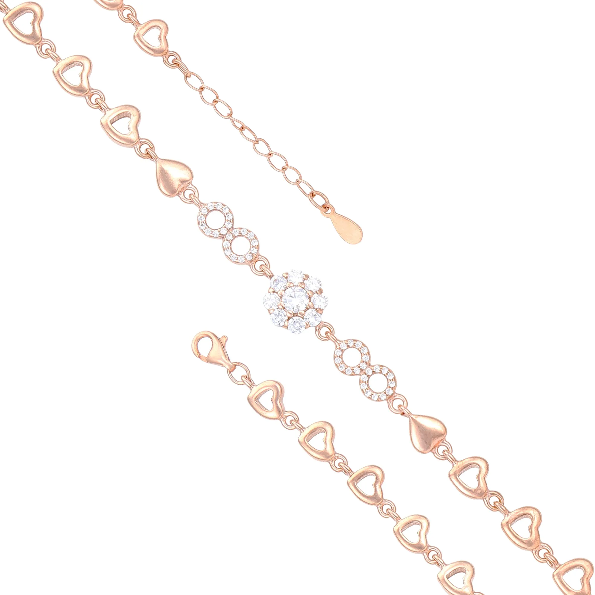 Delicate Floral Heart  925 Rose Gold Plated Circle Stone Accent Bracelets