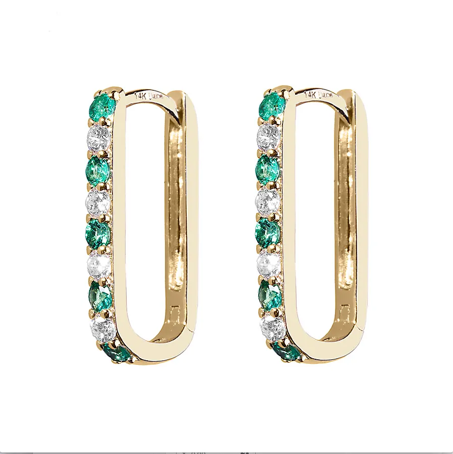 Diamond   Emerald Small Paperclip Hoop Earring