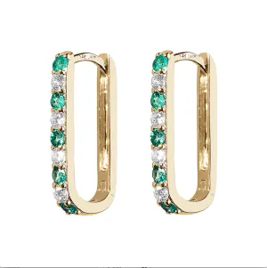 Diamond   Emerald Small Paperclip Hoop Earring