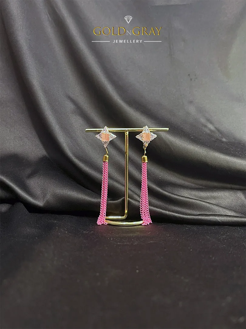 Diamond-Shaped Earrings with Elegant Chain Tassels by GOLDNGRAY