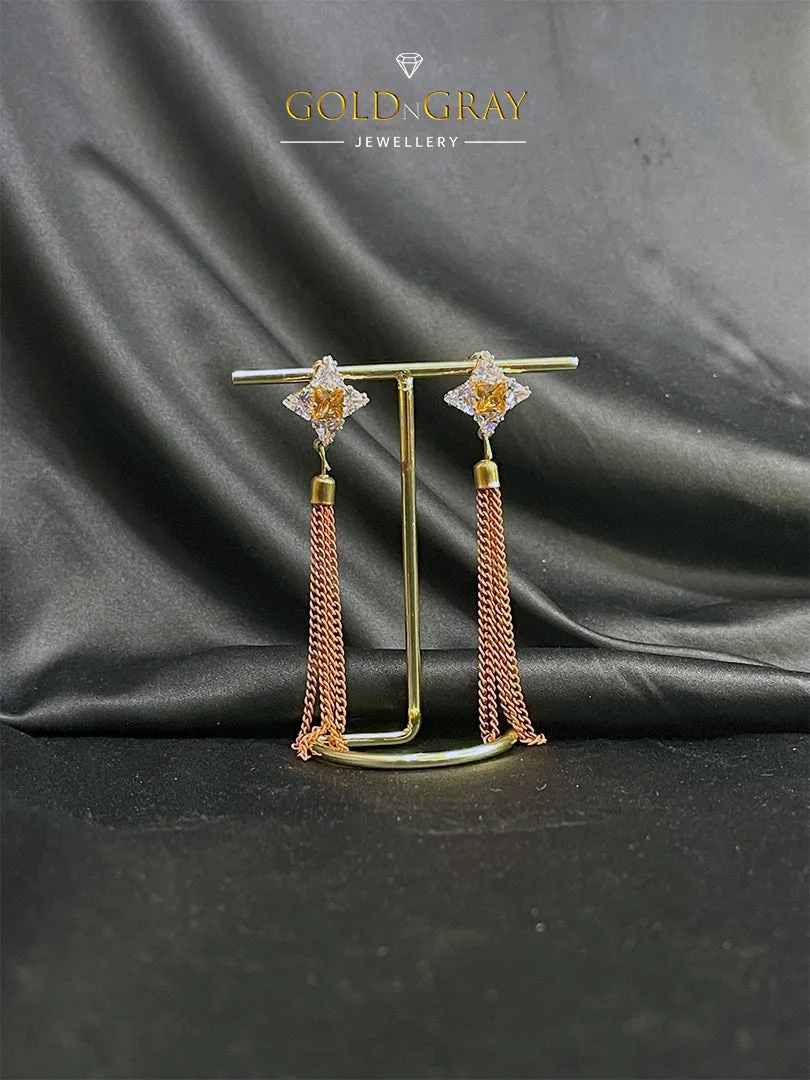 Diamond-Shaped Earrings with Elegant Chain Tassels by GOLDNGRAY
