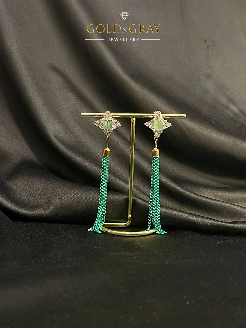 Diamond-Shaped Earrings with Elegant Chain Tassels by GOLDNGRAY