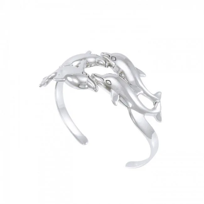 Dolphins Sterling Silver cuff Bracelet