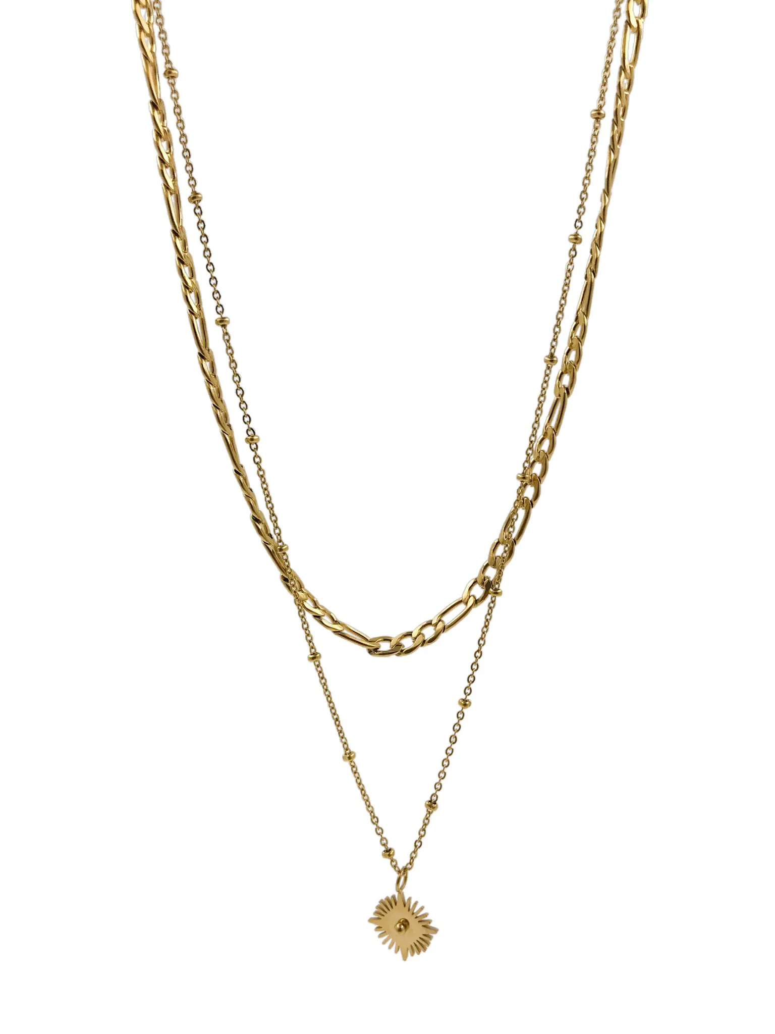 Double Layered Necklace with Hanging Star Pendant