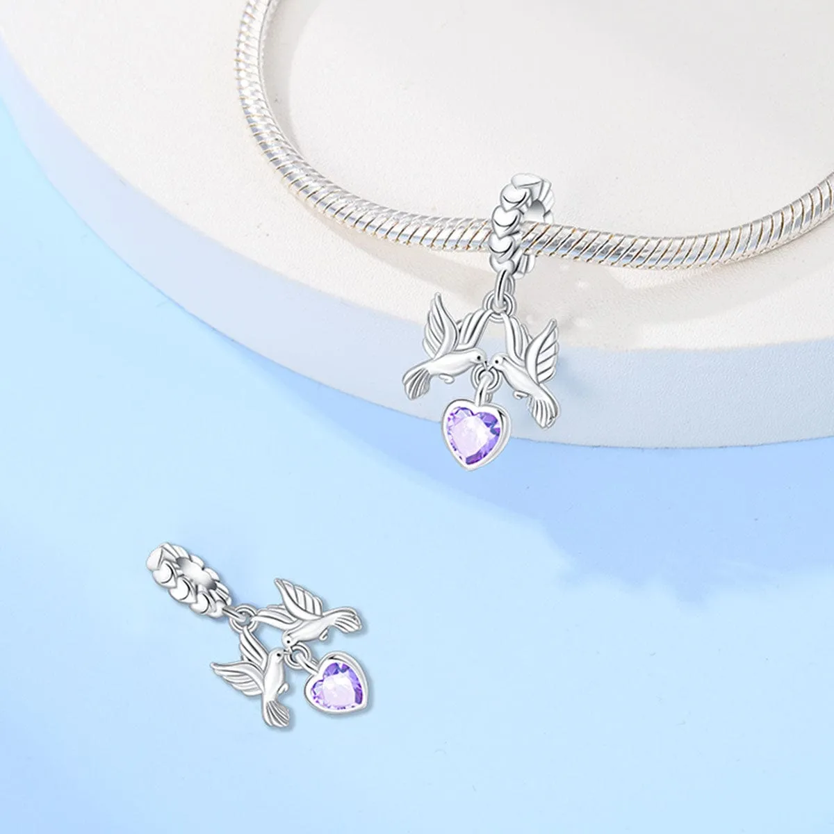 Doves of Peace with Amethyst Heart Pendant