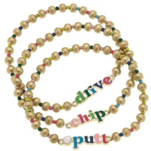 Drive Chip Putt Rainbow Ball Bead Stretch Bracelet Set of 3