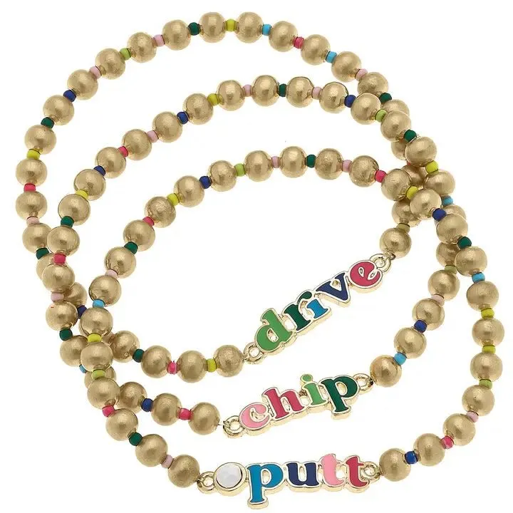 Drive Chip Putt Rainbow Ball Bead Stretch Bracelet Set of 3