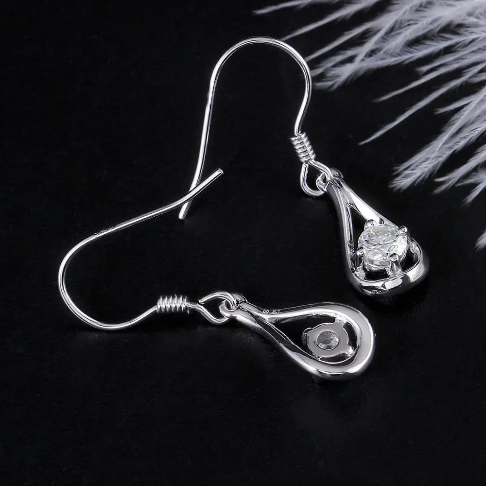 Drop / Dangle Moissanite Earrings Platinum Plated Silver 1CTW
