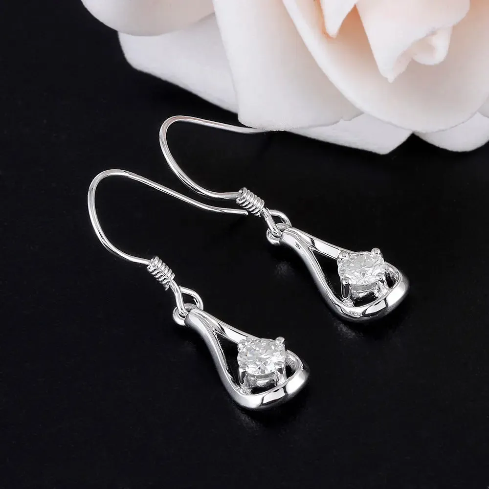Drop / Dangle Moissanite Earrings Platinum Plated Silver 1CTW
