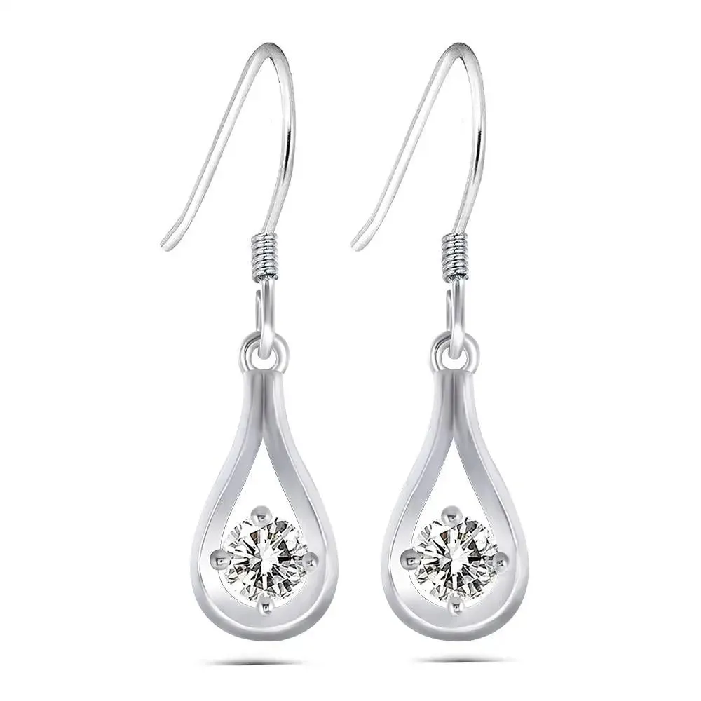 Drop / Dangle Moissanite Earrings Platinum Plated Silver 1CTW