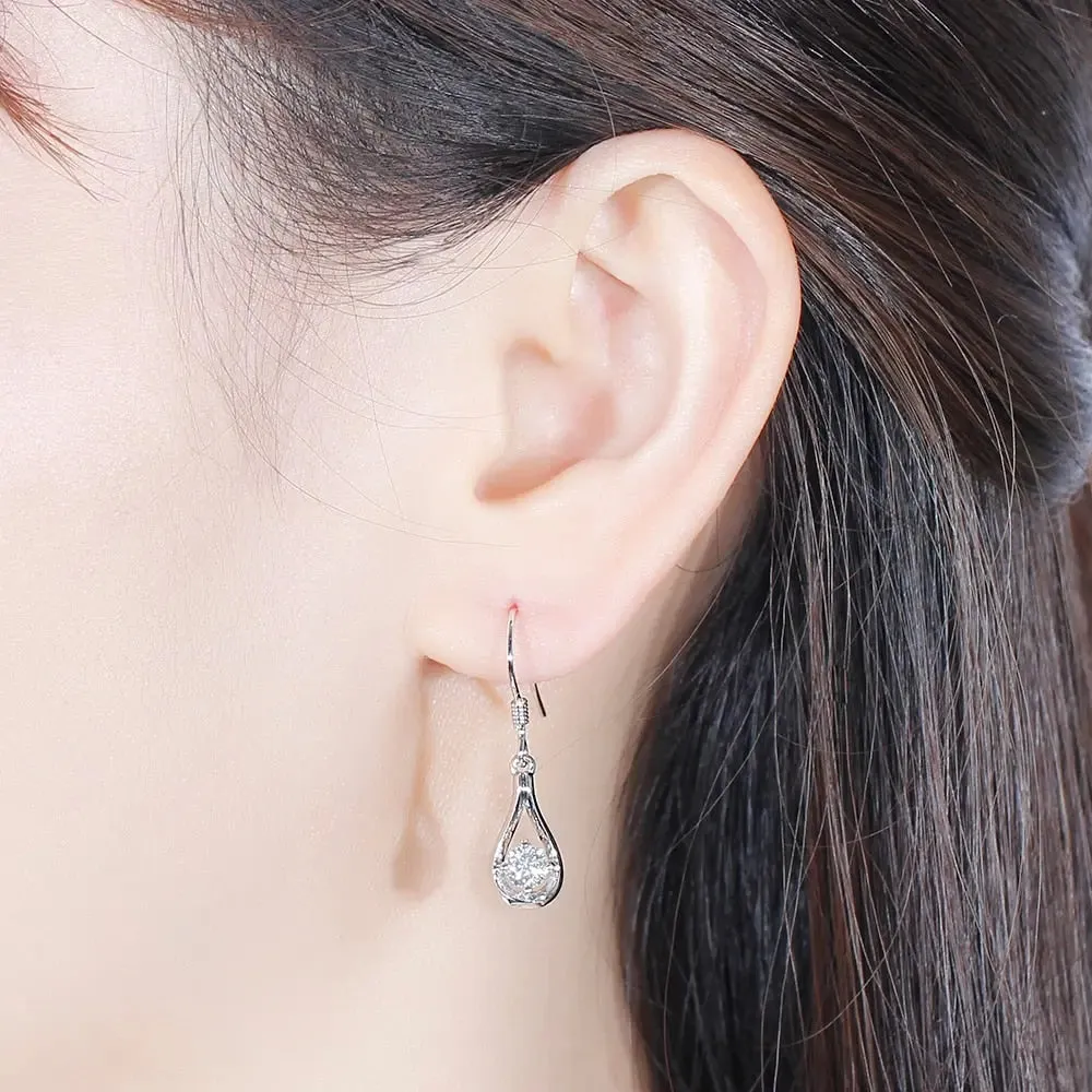 Drop / Dangle Moissanite Earrings Platinum Plated Silver 1CTW