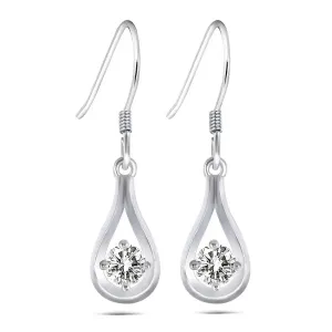 Drop / Dangle Moissanite Earrings Platinum Plated Silver 1CTW
