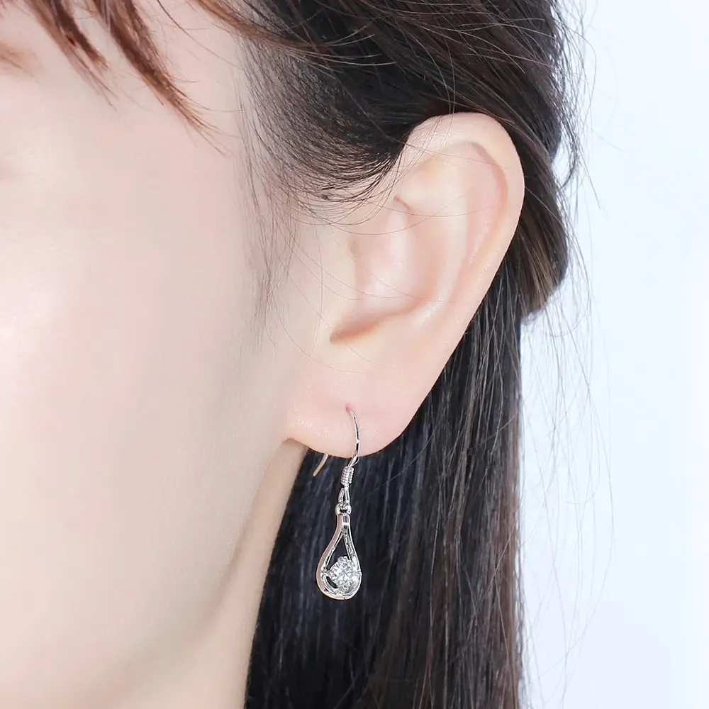 Drop / Dangle Moissanite Earrings Platinum Plated Silver 1CTW