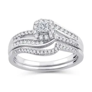 EternalDia 1/2 CT. T.W. Princess-Cut Diamond Bypass Halo Bridal Set 10K White Gold (IJ/I2-I3)