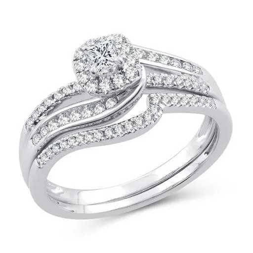 EternalDia 1/2 CT. T.W. Princess-Cut Diamond Bypass Halo Bridal Set 10K White Gold (IJ/I2-I3)