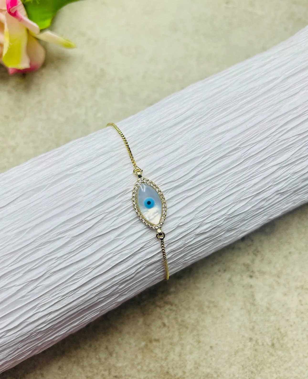 Evil Eye Rose Gold Adjustable  Bracelet
