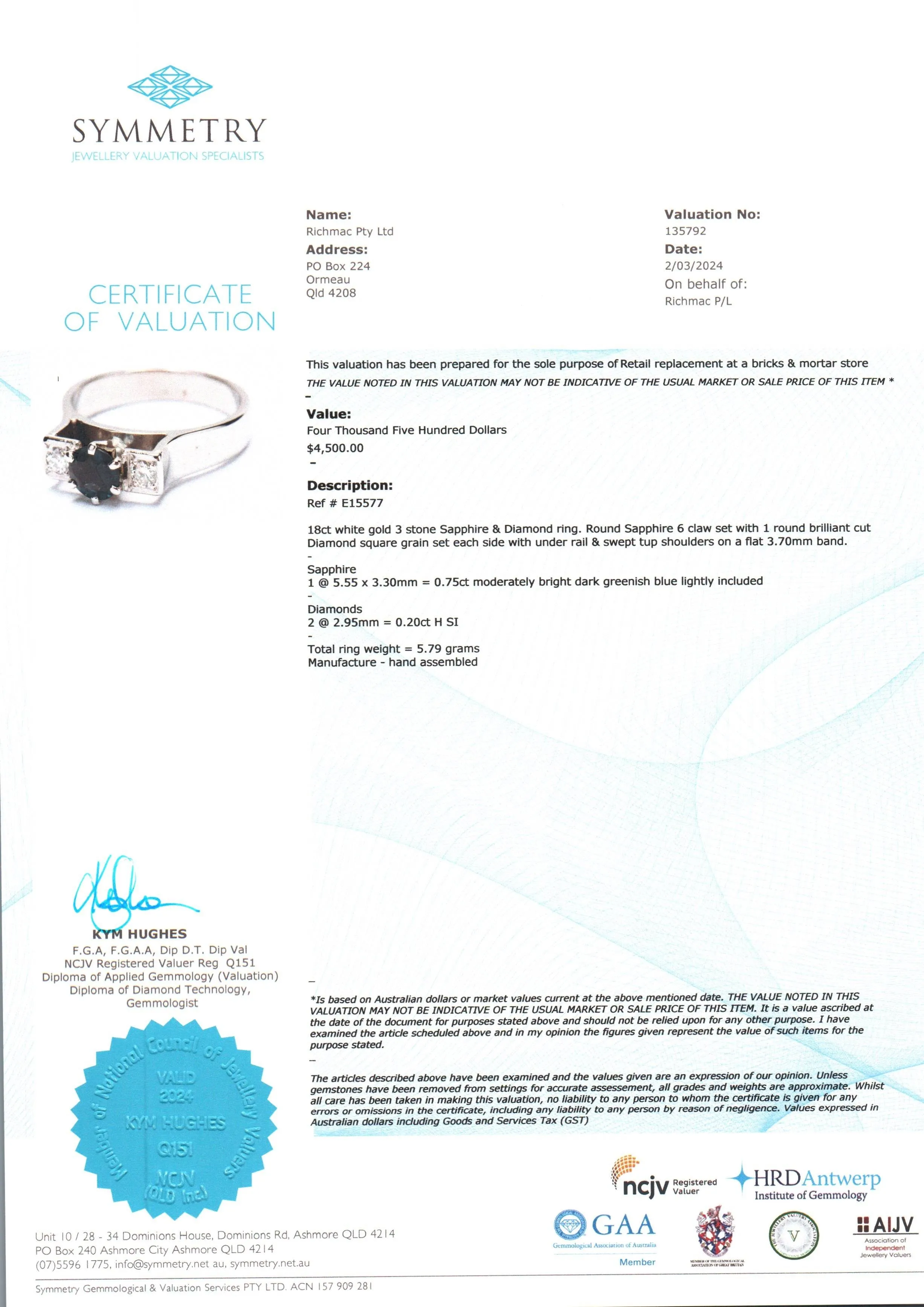 Exquisite 18ct White Gold Sapphire & Diamond Trilogy Ring