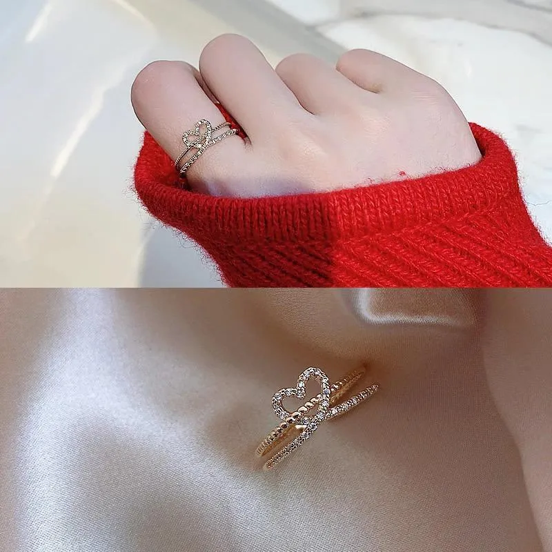 Exquisite Multilayer Twisted Heart Rings