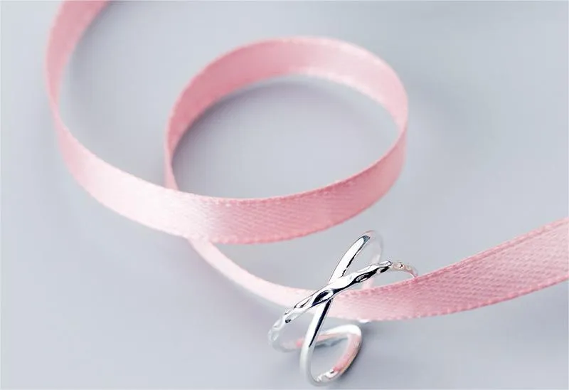 Fashion Silver Simple Double-Layer Cross Line Ring