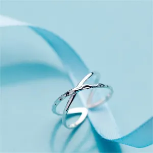 Fashion Silver Simple Double-Layer Cross Line Ring