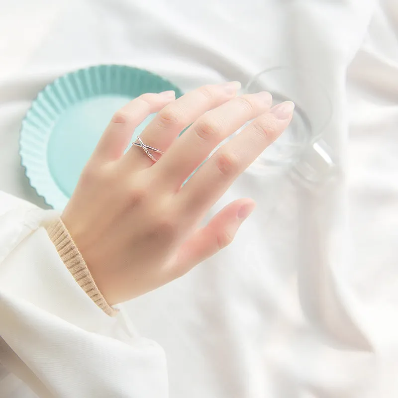 Fashion Silver Simple Double-Layer Cross Line Ring