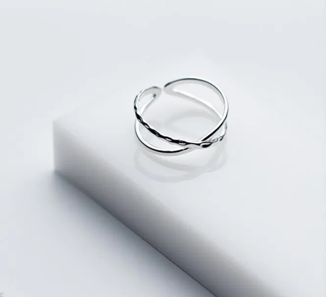 Fashion Silver Simple Double-Layer Cross Line Ring
