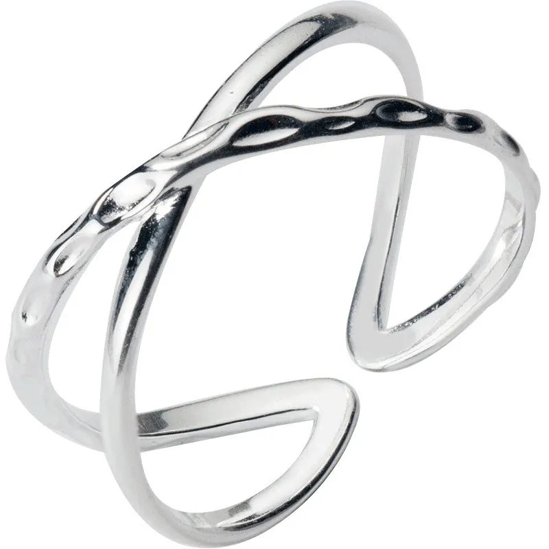 Fashion Silver Simple Double-Layer Cross Line Ring