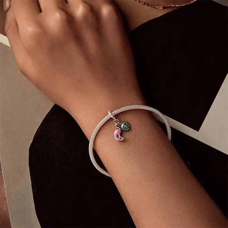 Flamingo & Monstera Leaf Dangle Charm