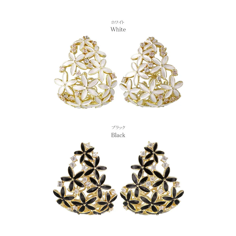 Flower Encrusted Wide Hoop Earrings