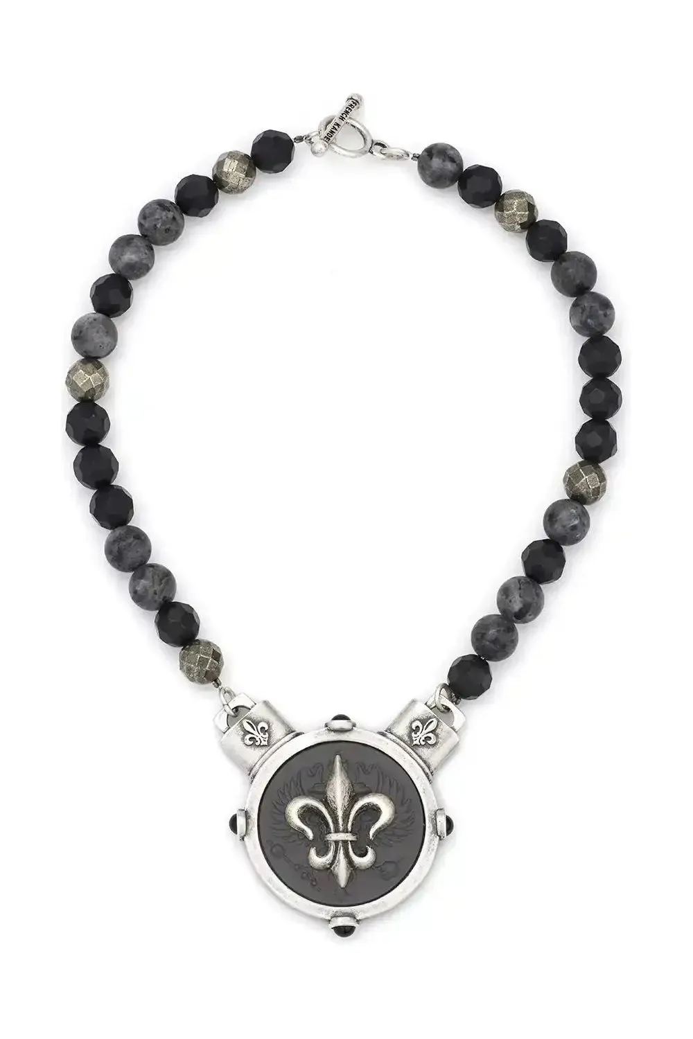 French Kande Necklace |  Dijon Bezel and Canard Fleur Stack Medallion SS1501-Z