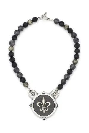 French Kande Necklace |  Dijon Bezel and Canard Fleur Stack Medallion SS1501-Z