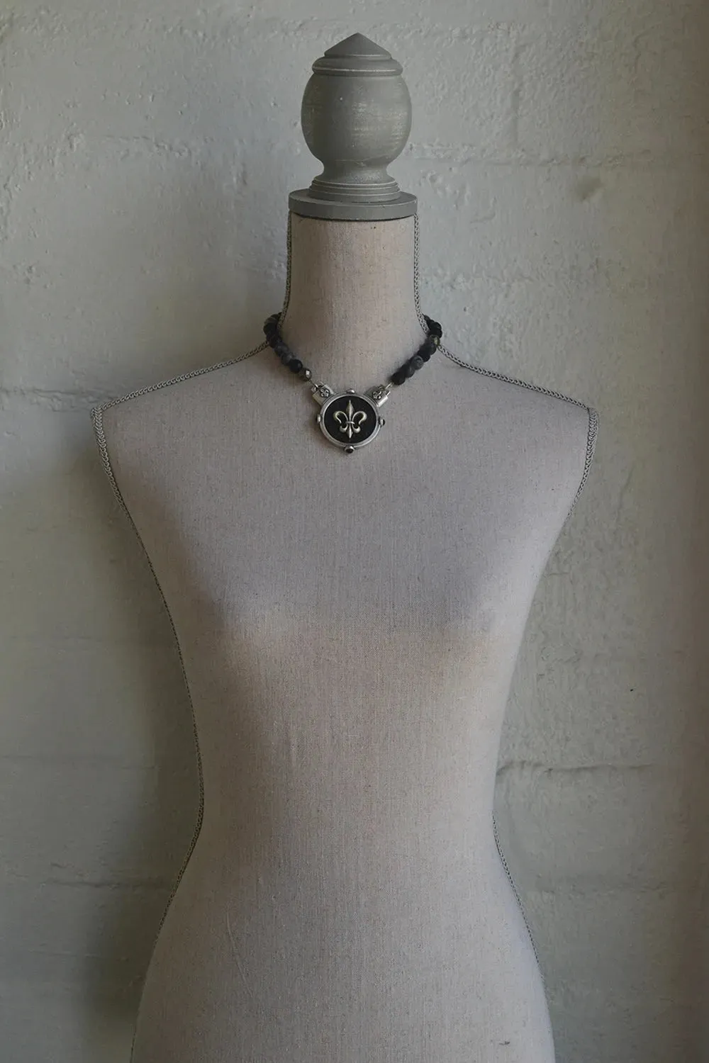French Kande Necklace |  Dijon Bezel and Canard Fleur Stack Medallion SS1501-Z