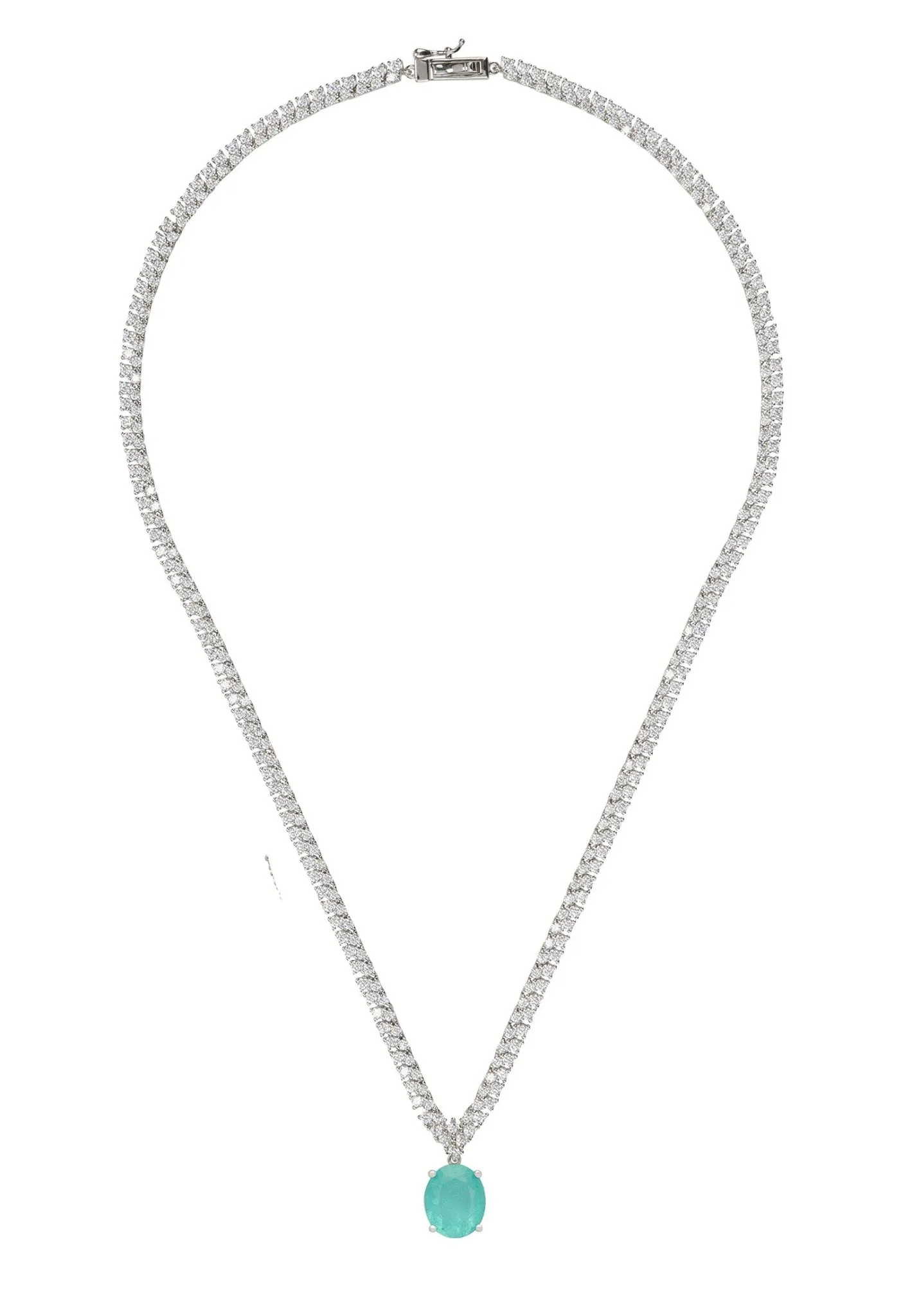 Garbo Oval Gemstone Tennis Necklace in Silver with Paraiba Tourmaline