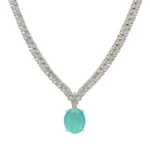 Garbo Oval Gemstone Tennis Necklace in Silver with Paraiba Tourmaline