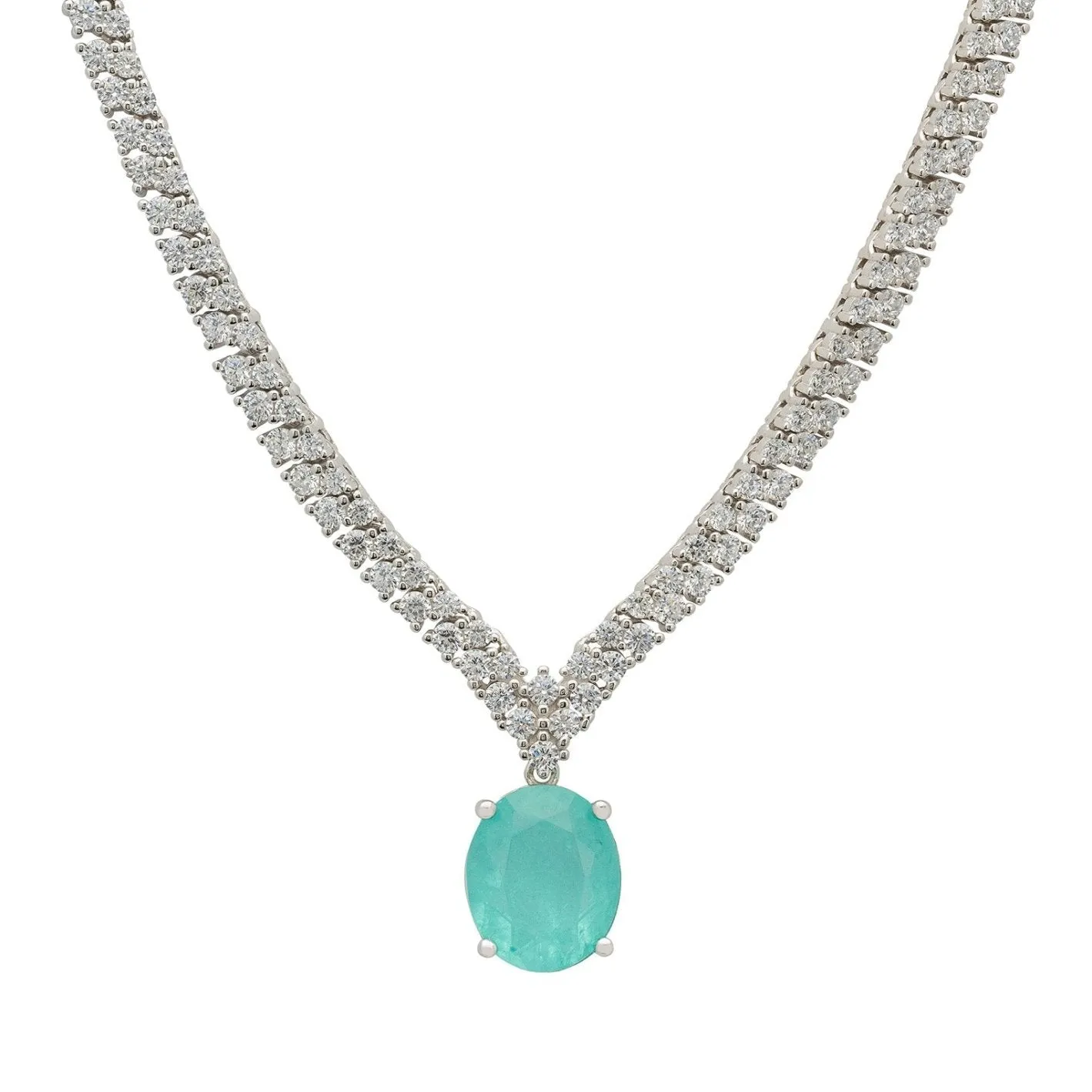 Garbo Oval Gemstone Tennis Necklace in Silver with Paraiba Tourmaline