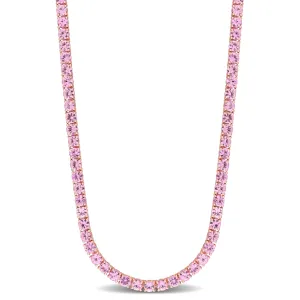 Genuine Round Pink Sapphire Rose Gold Tennis Necklace