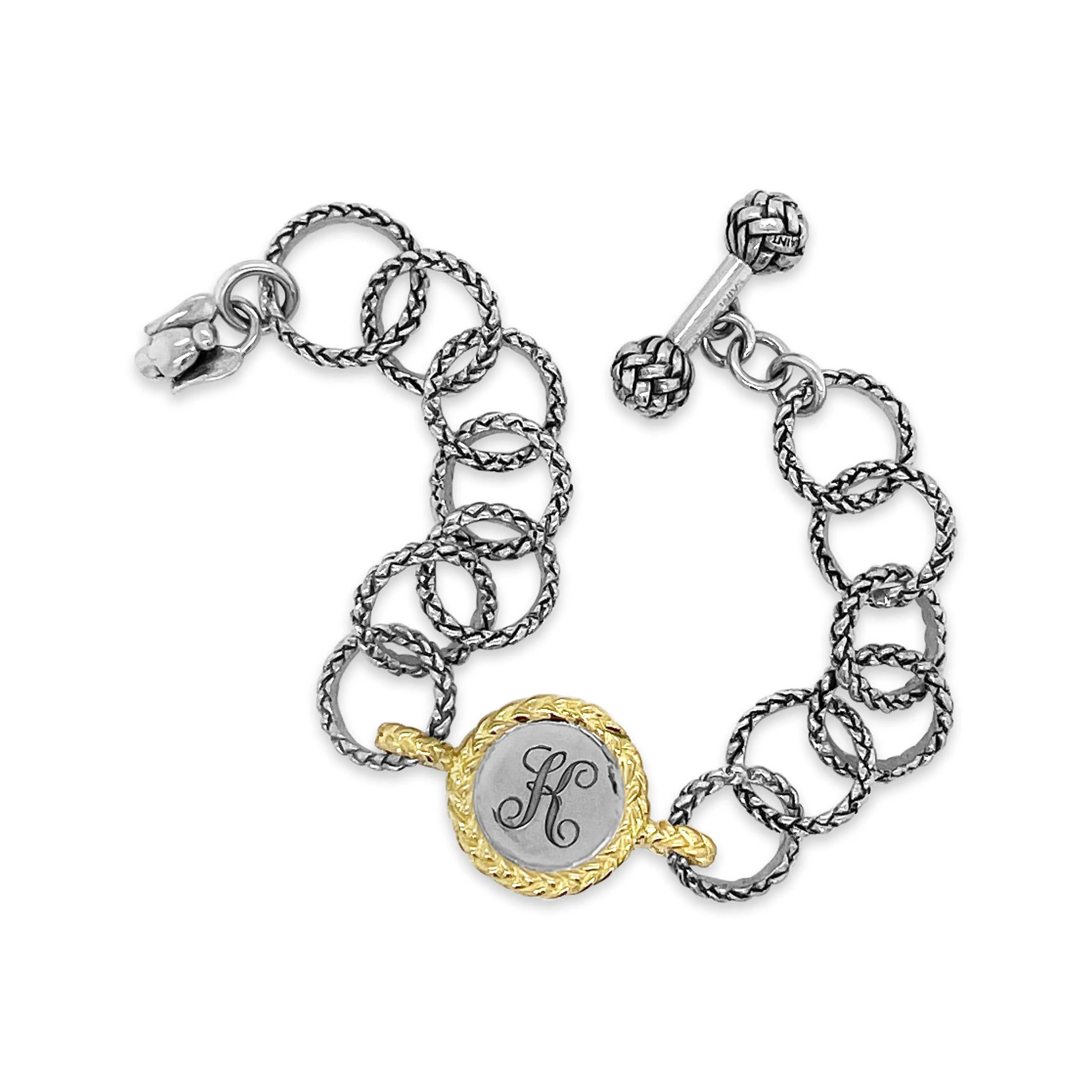 Gold And Silver Elegant Trenza Monogram Bracelet For Engraving