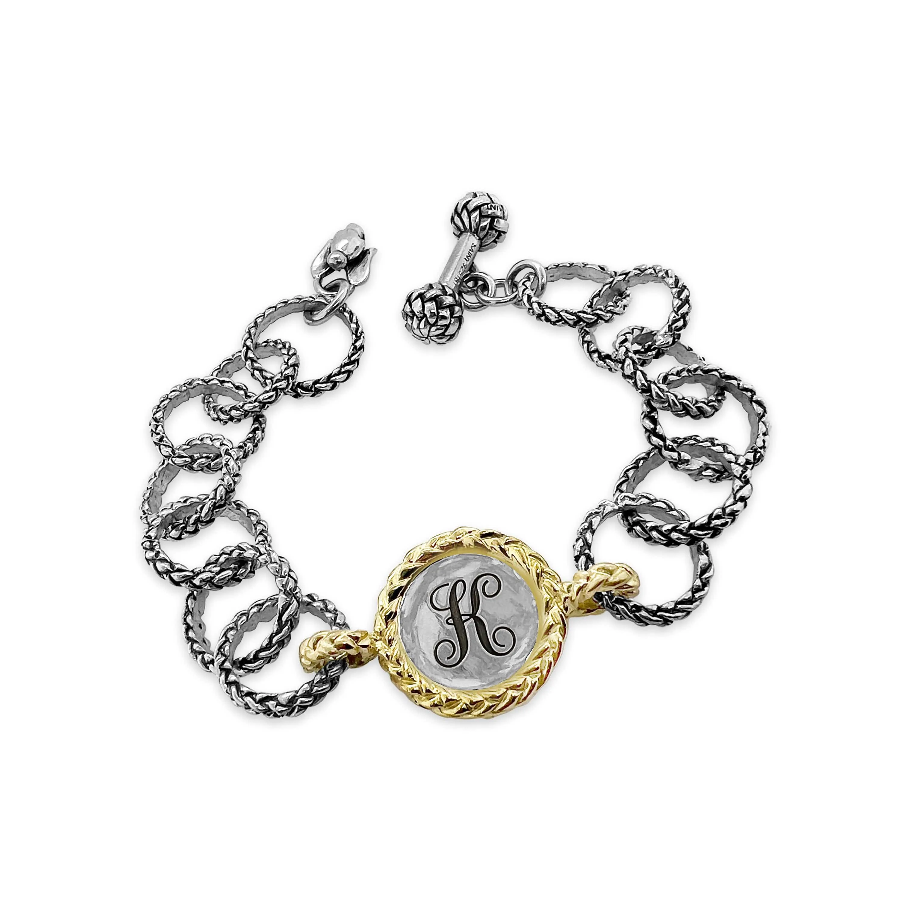 Gold And Silver Elegant Trenza Monogram Bracelet For Engraving