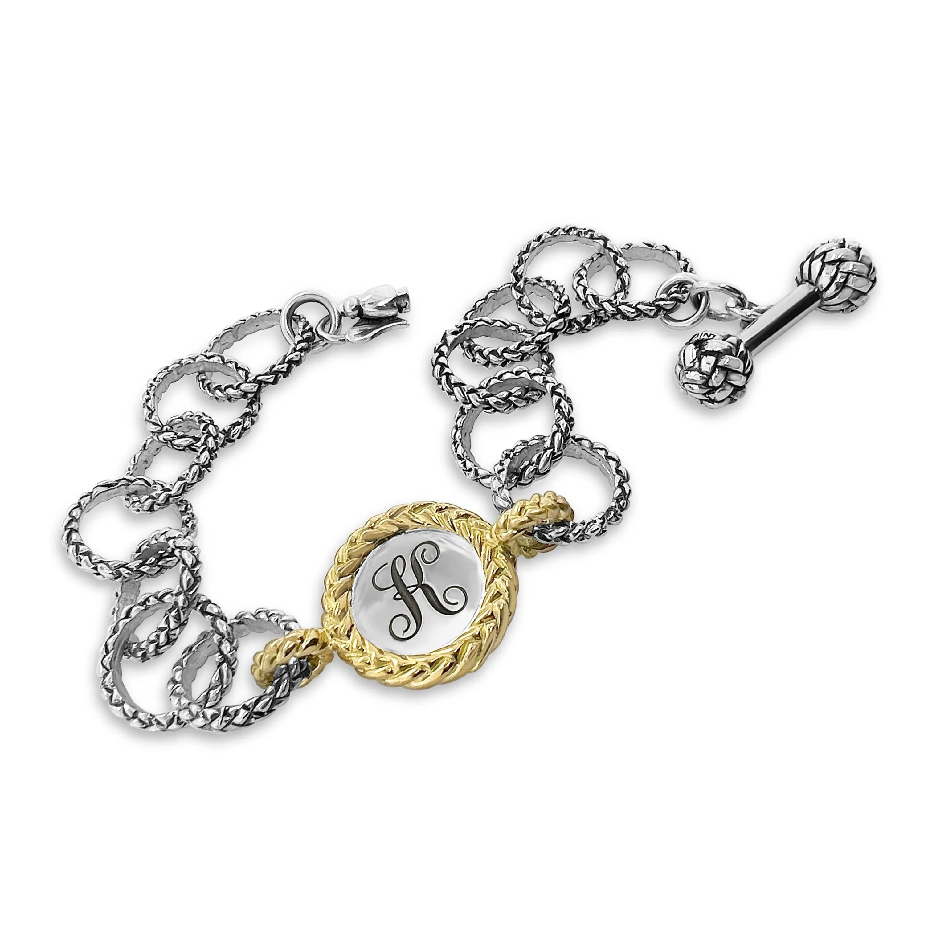 Gold And Silver Elegant Trenza Monogram Bracelet For Engraving